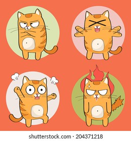 Set of cute cartoon cat in various poses