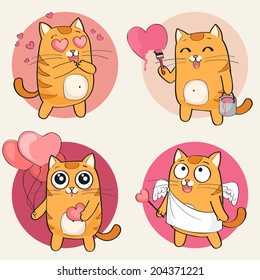 Set of cute cartoon cat in various poses