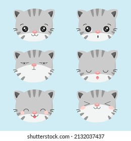 Set of cute cartoon cat with various emotions.