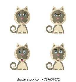 Set of cute cartoon cat with various emotions