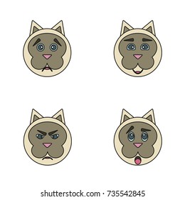 Set of cute cartoon cat with various emotions