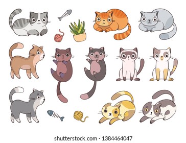 Set Cute Cartoon Cats Different Colored Stock Vector (Royalty Free ...