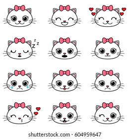 Set of cute cartoon cats emoticons