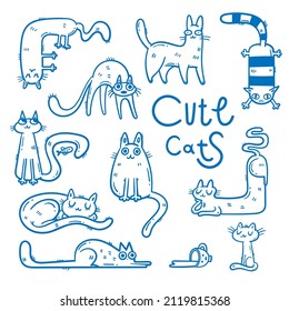 Set Cute Cartoon Cats Funny Doodle Stock Vector Royalty Free Shutterstock