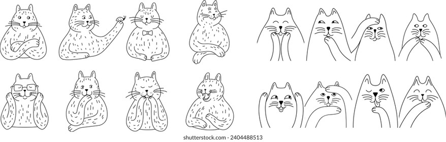 Set of cute cartoon cats. Hand drawn illustration in doodle style isolate on white collection.