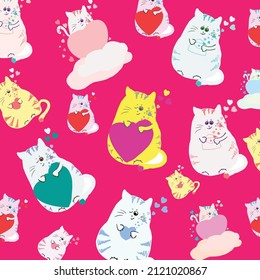 A set of with cute cartoon cats. Cats in love