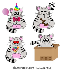 Set of cute cartoon cats on a white background
