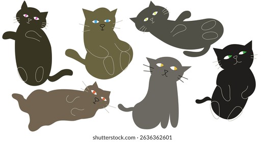 Set of cute cartoon cats in various poses. Vector illustration.