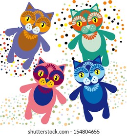 Set of cute cartoon cats. Vector