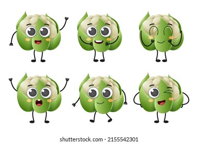 Set of cute cartoon cauliflower vegetables vector character set isolated on white background