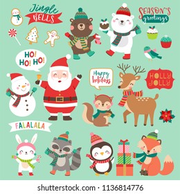 Set Of Cute Cartoon Character Illustration For Christmas And New Year Celebration