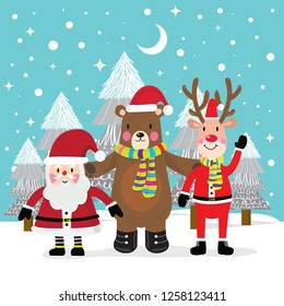 Set of cute cartoon character illustration for christmas and new year celebration(, deer, bear ,santa claus), Set of cute Christmas characters. Children illustration 