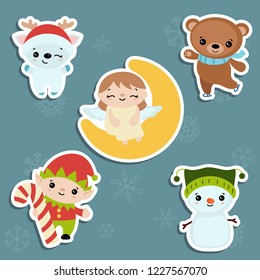 Set of cute cartoon characters. Christmas theme.
