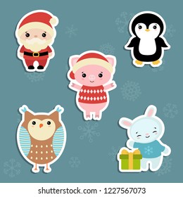 Set of cute cartoon characters. Christmas theme.