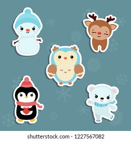 Set of cute cartoon characters. Christmas theme.