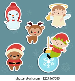 Set of cute cartoon characters. Christmas theme.