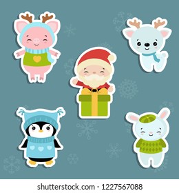 Set of cute cartoon characters. Christmas theme.