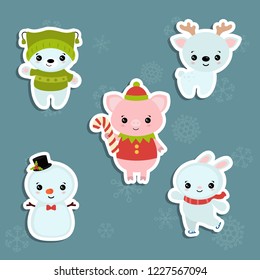 Set of cute cartoon characters. Christmas theme.