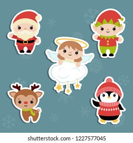 Set of cute cartoon characters. Christmas theme.