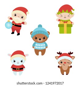 Set of cute cartoon characters. Christmas theme.
