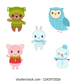 Set of cute cartoon characters. Christmas theme.