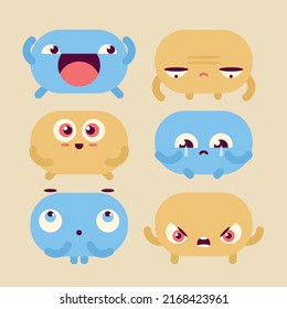 set of cute cartoon characters with different emotions