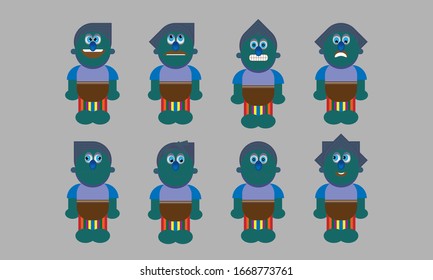 Set of cute cartoon characters with various facial expressions and unique colors. It is suitable for icons, symbbol and others