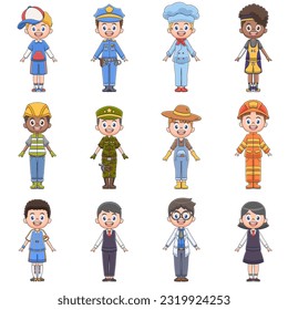 Set cute cartoon characters of various professions