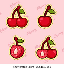 set of cute cartoon cherry sticker