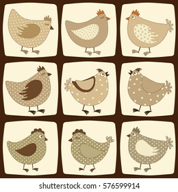 Set of cute cartoon chicken