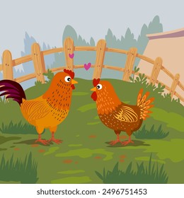 Set of  cute cartoon chicken, hen, rooster, cock poultry farm animal character vector illustration. Line art, hand drawing domestic bird collection.