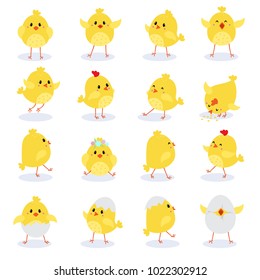 Set of cute cartoon chickens for easter design. Vector illustration