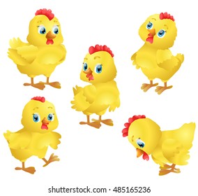 set of cute cartoon chickens. vector illustration