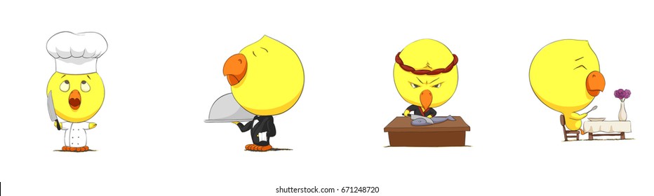 Set of cute cartoon chicks on white