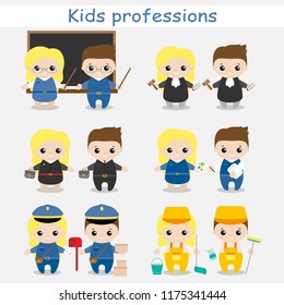 Set of cute cartoon children in professions. Kids in professions. Vector illustration