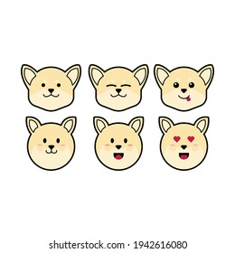 Set cute cartoon colorful dog icon with different emotions. Collection of cute emotion characters for kids. Fantasy character. Vector illustration, cartoon flat style