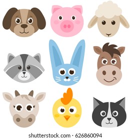 set of cute cartoon colorful farm animals