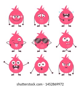 Set of cute cartoon colorful monster emotions. Funny emoticons emojis collection for kids. Fantasy characters. Vector illustrations, cartoon flat style. 