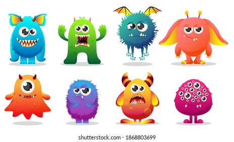 Set Cute Cartoon Colorful Monsters Cute Stock Vector (Royalty Free ...