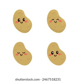 Set of cute cartoon colorful potatoes with different emotions. Funny emotions character collection for kids. Fantasy characters. Vector illustrations, cartoon flat style.