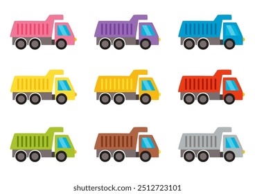 Set of cute cartoon colourful trucks. Vector illustration for kids.