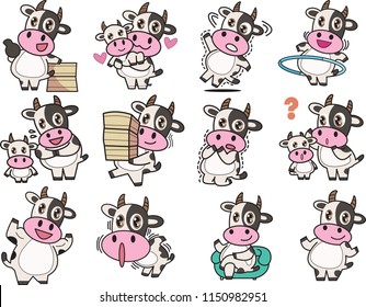 Set of Cute Cartoon Cow on a white background