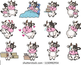 Set of Cute Cartoon Cow on a white background