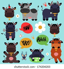 Set of cute cartoon cows