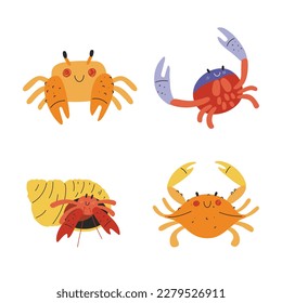 Set cute cartoon crabs