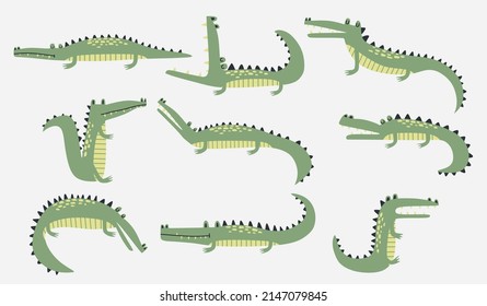 Set of cute cartoon crocodiles. 