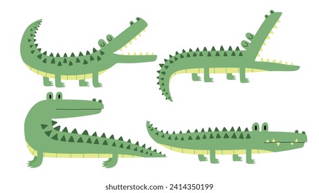 Set of cute cartoon crocodiles.