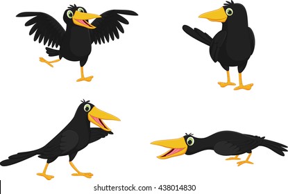 Set of cute cartoon crow