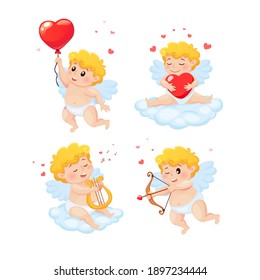 Set of cute cartoon Cupids. Illustration for a Valentine's Day