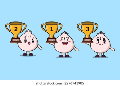 Scute Cartoon Dim sum HolTrophäe mit fröhlichem Ausdruck in 3D-modernem Design-Design